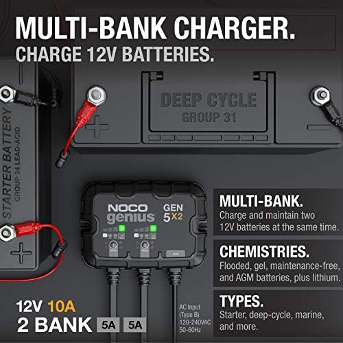 NOCO GEN5X2 12V 10A 2-Bank OnBoard Marine Battery Charger & Maintainer