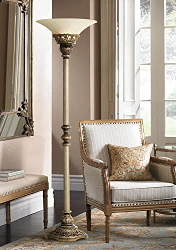 Timeless Elegance 71" Tall Traditional Torchiere Floor Lamp | Standing Large Foot Switch Metal Wood Finish Living Room Bedroom House Reading Office