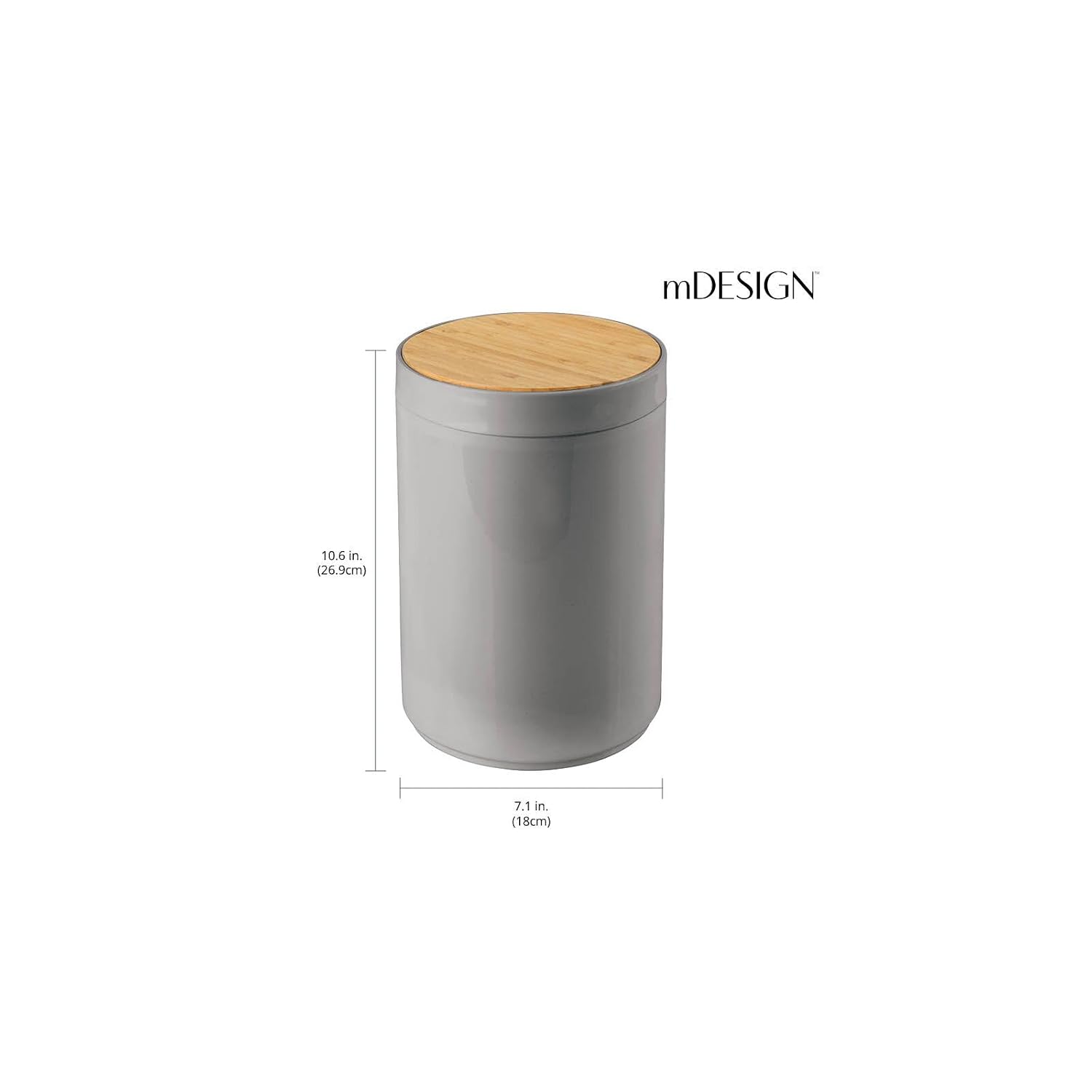 mDesign Plastic Round Trash Can Small Wastebasket - Garbage Bin Container with Swing-Close Lid - Bathroom Garbage Basket - Holds Waste, Recycling - 1.3 Gallon - Basa Collection - Cream/Beige/Natural