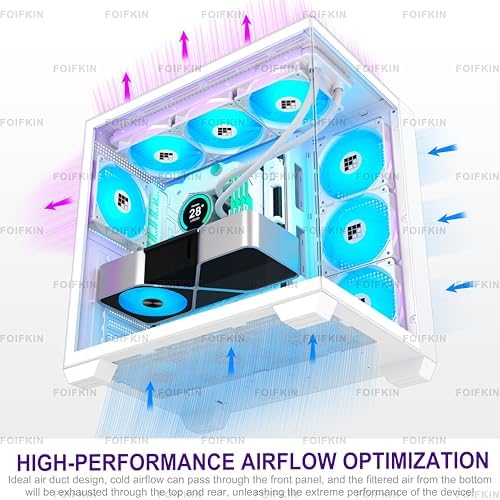 FOIFKIN F600 PC Case - Pre-Installed 7 PWM ARGB Fan, ATX Mid-Tower Gaming PC Case, 270° Panoramic Glass with Type-C, FOIFKIN (Black, F600)