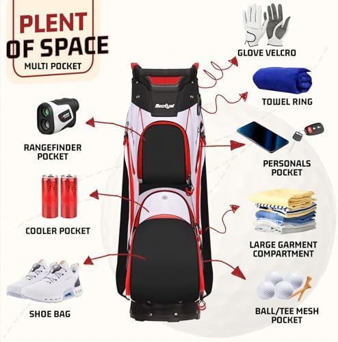 15-Way Golf Cart Bag, Lightweight Golf Club Bag for Men with Cooler | 15 Separate Compartments Easy Club Access Multiple Storage Pockets Cart Strap Channel Beverage Storage and Carry Handles