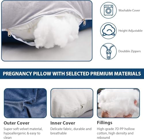 Victostar Pregnancy Pillow,57 inches U Shaped Maternity Pillow with Removable Cover Full Body Pillow Support for Back, HIPS, Legs, Belly (Dark Gray)