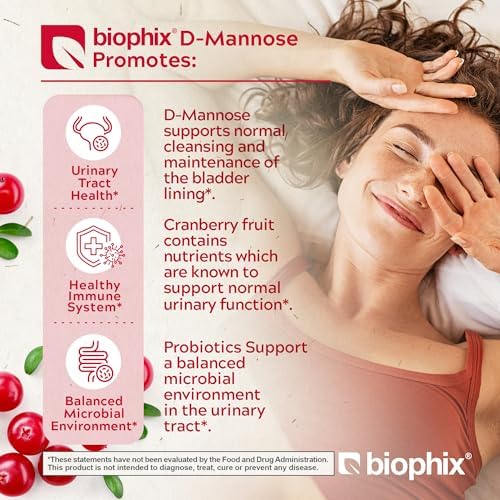 biophix D-Mannose 1000mg Capsules with Cranberry & Probiotics - D Mannose Supplements for Women - D-Mannose Pills for Urinary Tract & Bladder Health Support - Digestive Well-Being - 120 Vcaps