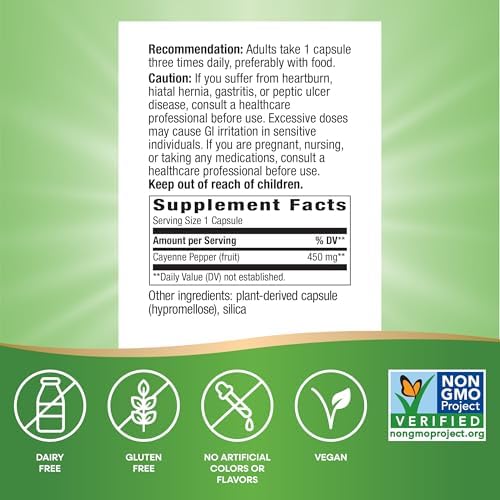 Nature's Way Cayenne Fruit Capsules, 450 mg Cayenne Pepper, Vegan, 180 ct | Traditional Digestion & Circulation Support*, Dietary Supplement, Non-GMO