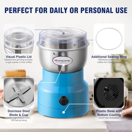 Moongiantgo Coffee Grinder Electric, Mini Spice Grinder, 200W 10s Fast Grinding, Dry Grain Mill for Spices Seeds Rice Beans Seasonings