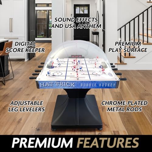 Hat Trick Bubble Hockey Game for Your Home Game Room - with Durable 2-Part Molded Base, Easy-Grip Rod Handles
