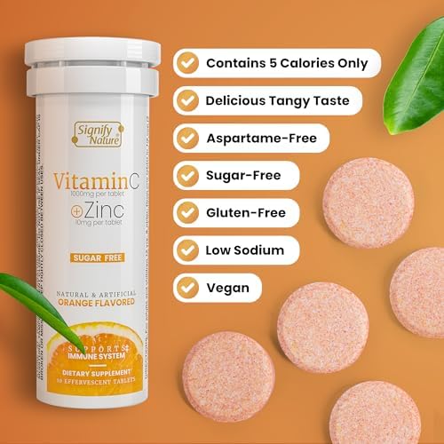 SIGNIFY NATURE Vitamin C 1000mg Effervescent Tablets with Zinc, 40CT