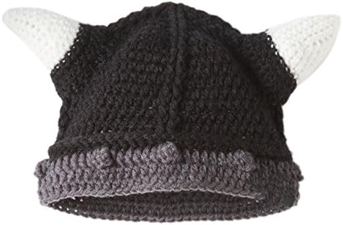 Kafeimali Men's Barbarian Vagabond Knit Hat Halloween Viking Horns Bearded Caps Black