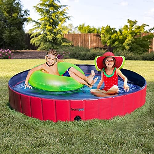 XL Foldable Pool - 60" Width Swimming Pool for Large Dogs & Kids, Non-Slip Scratch Resistant Hard Plastic Shell, Portable Pet Pool