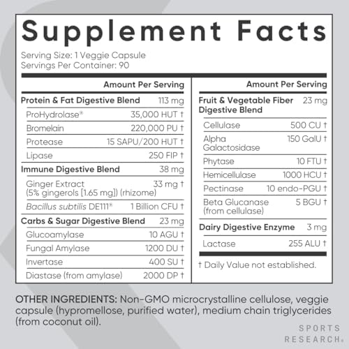 Sports Research® Digestive Enzymes w/Probiotics, 90 Veggie Caps