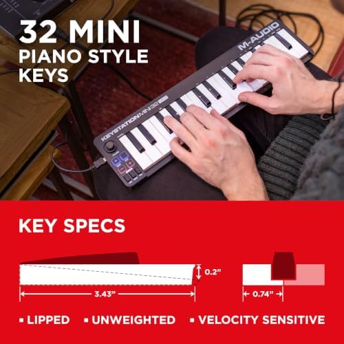 M-AUDIO Keystation Mini 32 MK3 USB MIDI Controller | Portable Mini Keyboard, 32 Velocity-Sensitive Keys, and Bundled DAW Recording Software