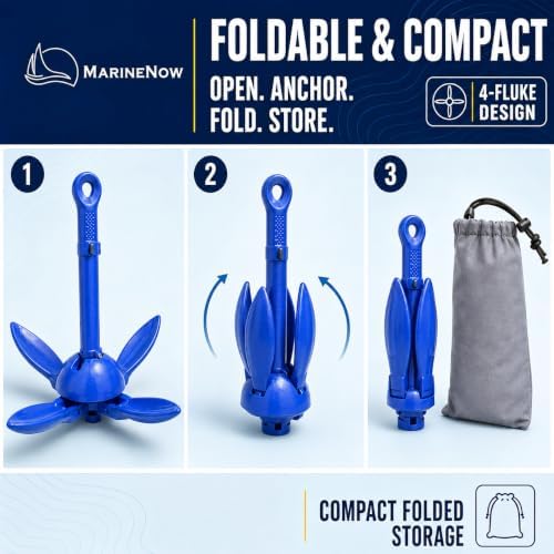 1/2 lb Aluminum Folding Grapnel Anchor Kit with 15 ft Marine-Grade Rope, Float, Snap Hook & Padded Bag for Inflatable Boats, Canoes, & Float Tubes