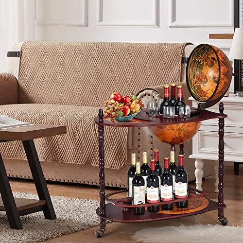 Goplus Globe Bar, 34.5” Globe Bar Liquor Cabinet with Wheels, Bottom Shelf, Old World Map, 16th Century Italian Replica Bar Globe, Retro Wine Stand