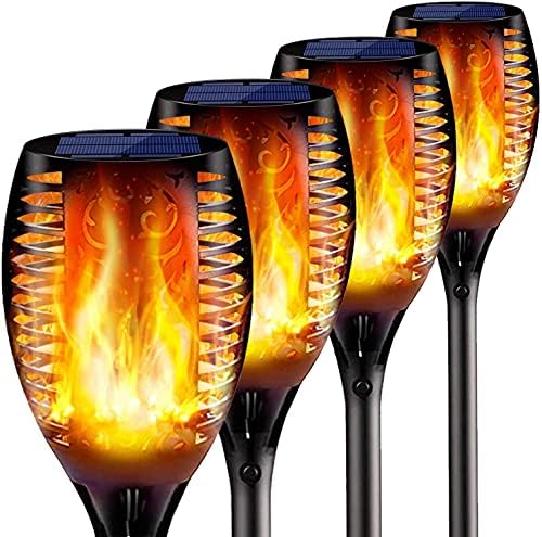 4PCs Solar Torch Lights Outdoor, 43 inch 96 LED, Waterproof Landscape Garden Pathway Light with Vivid Dancing Flickering Flames