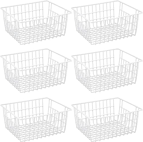iPEGTOP Wire Storage Freezer Baskets, Set of 2 Large 15.4" Household Metal Organizer Storage Bins Basket for Kitchen Cabinets, Refrigerators, White