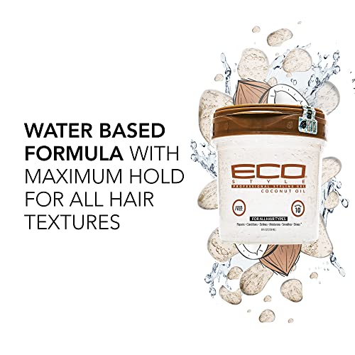 Eco Style Coconut Oil Styling Gel - Adds Luster and Moisturizes Hair - Weightless Styling and Superior Hold - Prevents Breakage and Split Ends - Promotes Scalp Health - Ideal for all Hair - 8 oz