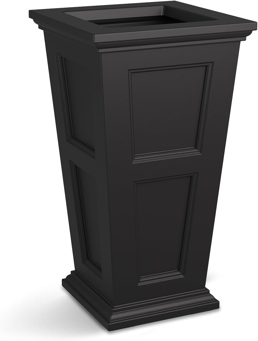 Mayne Fairfield 28in Self-Watering Tall Square Planter, Black | Self-watering, All season, Fade resistant, Reversible planting shelf, 15-year warranty