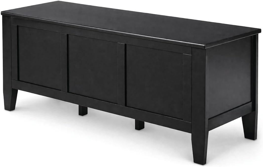 SIMPLIHOME Connaught 30" Wide Solid Wood Storage Bench in Chestnut Brown | Contemporary entryway bench with lift-up lid and hidden storage; mudroom, hallway, foyer, or shoe bench.