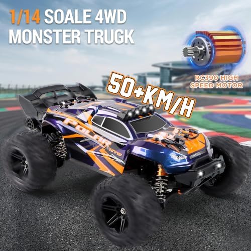 V3 1/14 Fast RC Cars for Adults, 4x4 Offroad Waterproof Monster Truck | 40+ mph High Speed Remote Control Drift Buggy Car , Electric Powered All Terrain Truggy with 2S Battery for Snow Sand