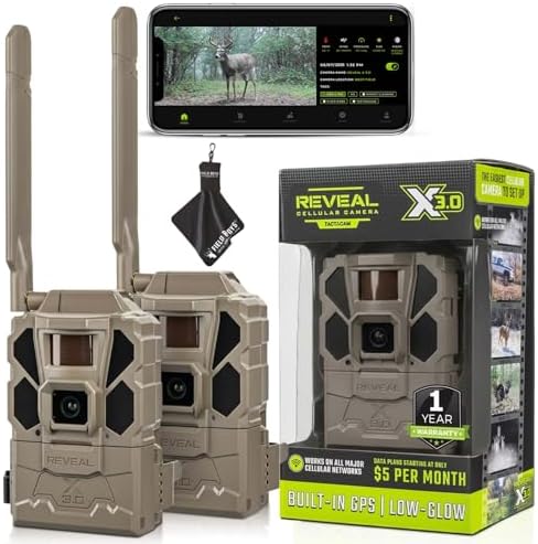 TACTACAM Reveal X Gen 3.0 Cellular Trail Camera - Multi Carrier, HD Photos & Videos, Pre-Installed Antenna, Built-in GPS, Best Battery Life, Low-Glow, Fast Trigger Speed + Cleaning Cloth | 2PK