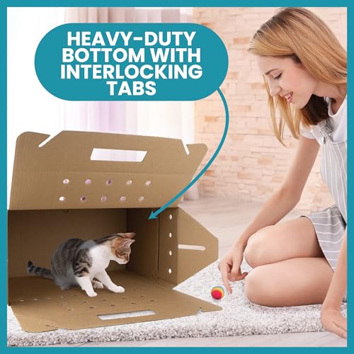 Disposable Cardboard Pet Carrier 12/Case | Sturdy Corrugated Cardboard Carrier | 17.5" L x 12.25" H x 8.75" W