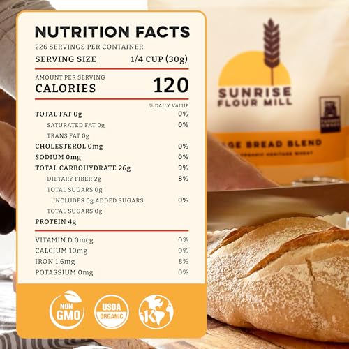 Sunrise Flour Mill Heritage Organic Bread Flour Blend - 5 lbs | Organic Unbleached Bread Flour Easy to Digest with Less Bloating | High Protein