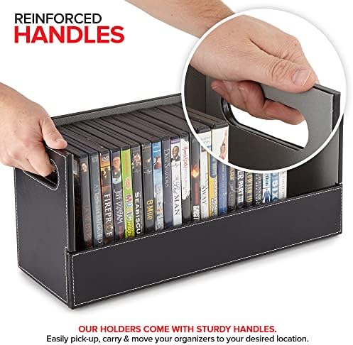 Stock Your Home DVD Storage Box, Movie Shelf Organizer for Blu-Ray, Video Game Cases, CDs, VHS Tape Display Stand, Disc Holder Can Store Up to 28 DVDs, Faux Leather (Espresso)