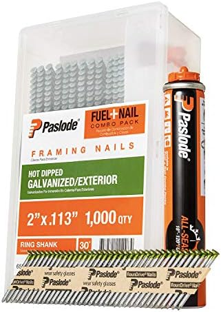 Paslode, Framing Nails and Fuel Pack, 650564, 2 inch x .113 Gauge, Ring Hot Dipped Galvanized, 1 Fuel Cell and 1,000 Nails