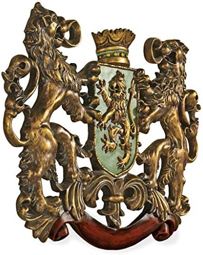 Design Toscano Heraldic Royal Lions Coat of Arms Wall Sculpture, 30 Inch, Full Color