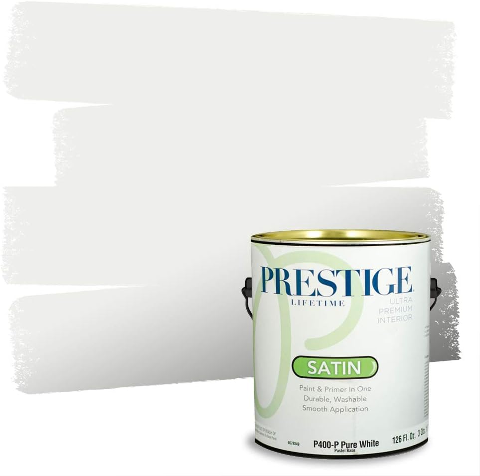 PRESTIGE Paints Exterior Paint and Primer In One, 1-Gallon, Semi-Gloss, Comparable Match of Sherwin Williams* Pure White*