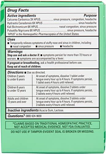 Hyland's Kids Stuffy Nose and Sinus Tablets, for Children Ages 2+, 50ct