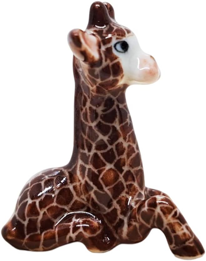 WitnyStore Tiny 2¾" Brown Standing Look Right Giraffe Figurine - Miniature Hand Made Ceramic Giraffes Tropical Savanna Africa Wild Life Cute Animals Porcelain Decorative Collectible Figure Décor Gifts
