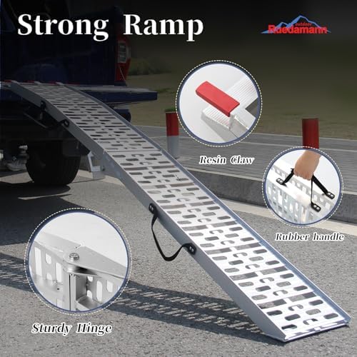Ruedamann 7.5FT Aluminum Motorcycle Ramp, 750 lbs Capacity, 1 PC | Folding Truck Ramp for ATV, Motorcycle, Lawn Mower, Bike Ramp for Truck, Anti-Slip Loading Ramp for Dirt Bike