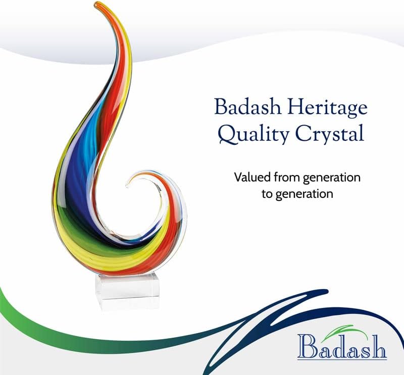 Badash Rainbow Murano-Style Art Glass Sculpture Centerpiece, 18 Inch | Murano-style art glass sculpture for tabletop decor, living rooms, offices, shelves, console tables and gifts