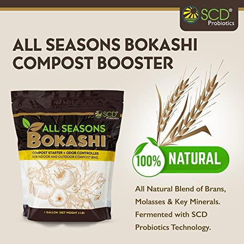 All Seasons Bokashi Compost Starter 2 lbs (1 Gallon) - Dry Bokashi Bran for Kitchen Compost Bin, Compost Food Pet Waste Quickly & Easily with Low Odor by SCD Probiotics | Fermented Wheat Bran, Reduces Odor, Absorbs Moisture, Compost Accelerator, For Kitc…