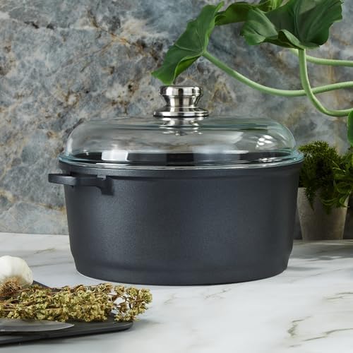 BergHOFF EuroCAST 11" Nonstick Stock pot 7qt., Glass Lid with Built-in Strainer, Induction Ready,Oven Safe