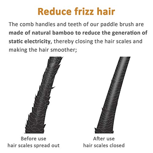 Paddle brush, hair brush, Made of pure natural bamboo, no paint coating, massage the scalp while combing hair to promote blood circulation