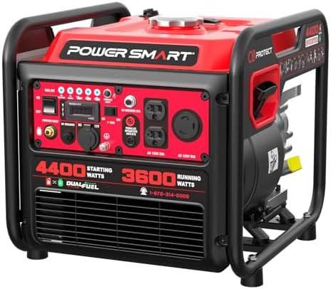 PowerSmart 4400-Watt Open Frame Inverter Generator, Gas Powered, CO-Sensor, Lightweight & Quiet for Home Use and Emergency Backup, Camping, EPA Compliant
