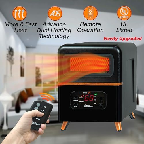 DR. INFRARED HEATER DR-978 New Upgraded Dual Heating Hybrid Portable Infrared Space Heater, 1500W with Remote