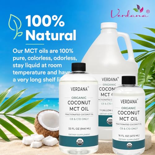 Verdana USDA Certified Organic Coconut MCT Oil –Fractionated Coconut Oil – No Palm Kernel Used – Kosher, Food Grade