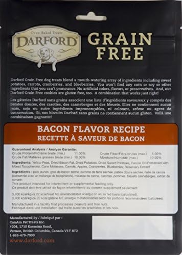 Darford Grain Free Dog Treats – Bacon Recipe – 12 oz Bag – All Natural Baked Dog Biscuits with Real Meat – No Corn, Soy