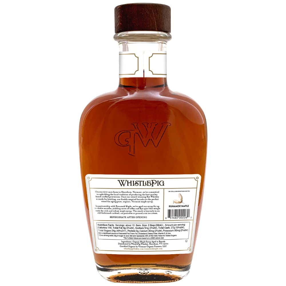 Runamok Organic Bourbon Barrel Aged Maple Syrup - Vermont Maple Syrup, Pure Maple Syrup for Cocktails, Cheese Pairing & Perfect To Be Used As Pancake Syrup, Maple Syrup Organic | 8.45 Fl Oz (250mL)