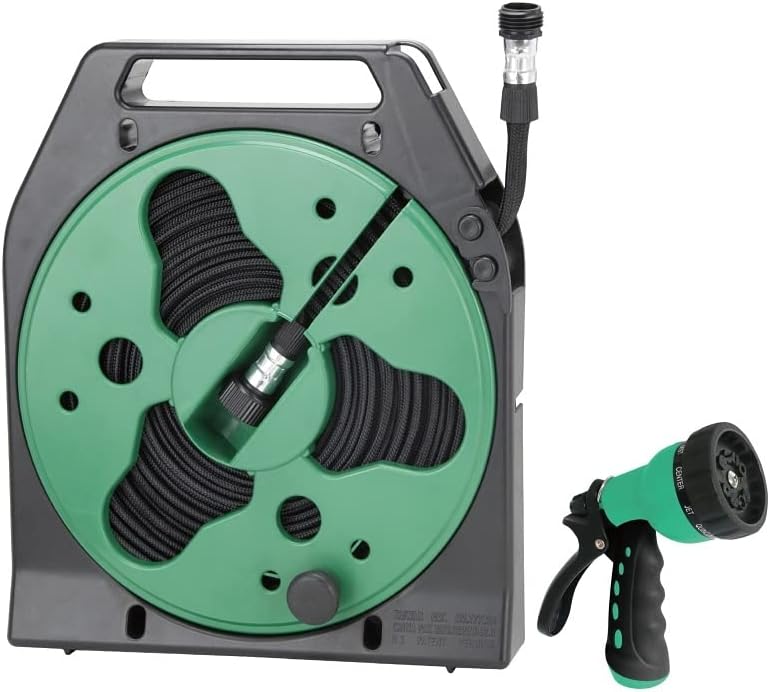 YP1121 Flat Hose Reel with Nozzle, 50'