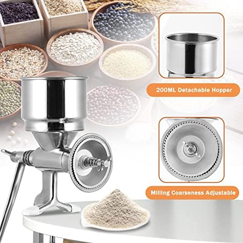 Moongiantgo Hand Grain Mill Manual Coffee Grinder Coarseness Adjustable Stainless Steel Hand Crank Grinding Tool with Table Clamp for Rice Spices