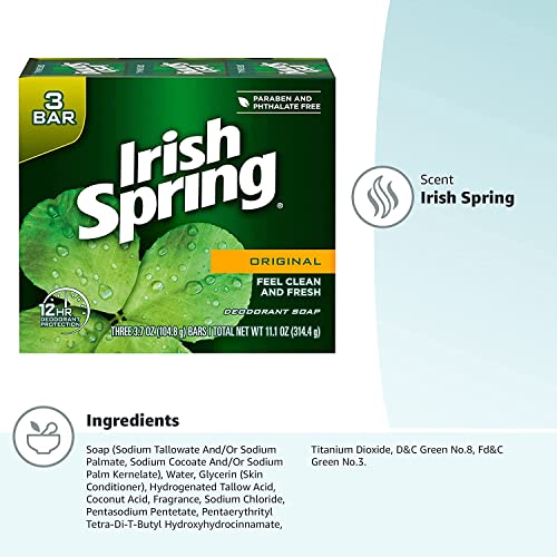 Irish Spring Original Deodorant Soap 3 Bars, 2 Pack (6 Total)