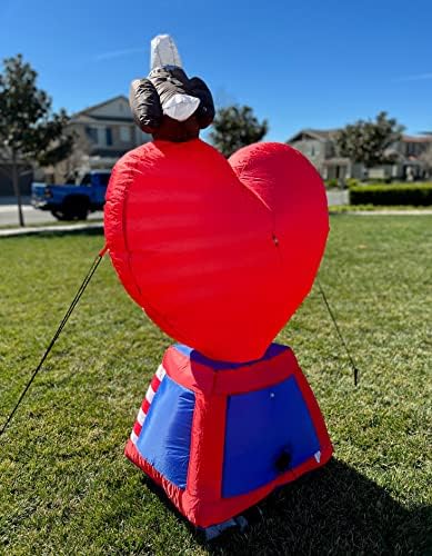 5 Foot Tall Patriotic Independence Day 4th of July Inflatable | Love Heart with American Flag and Bald Eagle, Pre-Lit LED Lights, Outdoor Indoor