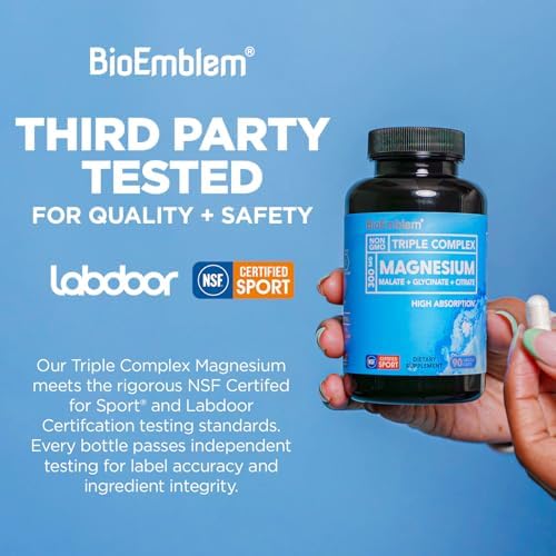 BioEmblem Triple Magnesium Complex | 300mg Magnesium Glycinate, Malate & Citrate | High Absorption Chelated Formula | Vegan, Non-GMO