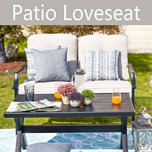 ® Outdoor Loveseat Bench,2PCs Conversation Furniture Set with Cushions,for Garden,Yard,Poolside and Patio (White)