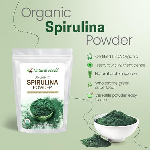 Z Natural Foods Organic Spirulina Powder - 16 oz (Pack of 1) | Organic, Blue-Green Algae Superfood, Spirulina, Raw, Contains Amino Acids, Mixes in Smoothies, Yogurt & Recipes