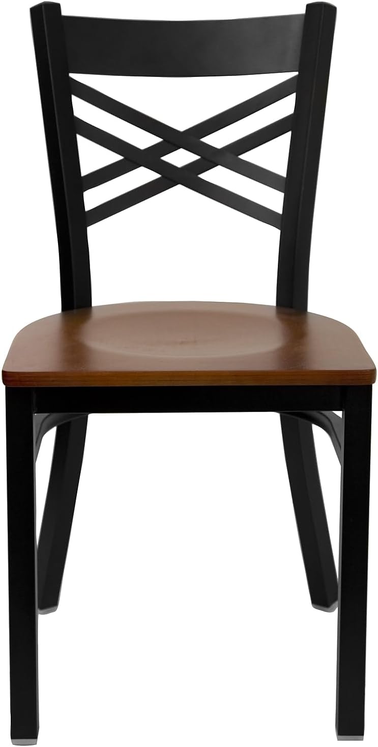 Flash Furniture Hercules Series "X" Back Metal Restaurant Chairs, Modern Upholstered Armless Dining Chairs for Restaurants/Kitchens, Set of 2, Black